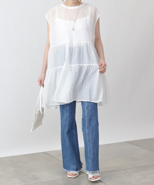 COLONY 2139（コロニートゥーワンスリーナイン）の「サステナブルシアー2WAYティアードブラウス（シャツ/ブラウス・レディース・ブラック/オフホワイト/イエロー・FREE）」の12枚目の写真