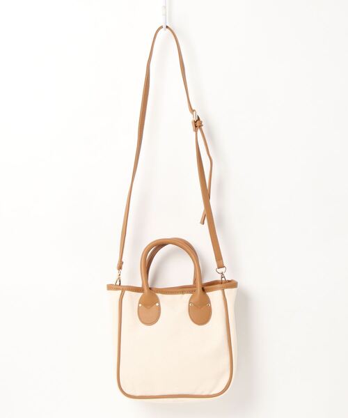 KOBE LETTUCE（コウベレタス）の「キャンバス×フェイクレザースクエアミニトートバッグ　ショルダーストラップ付き（トートバッグ・レディース・オリーブ/ホワイト×ブラック/グレー/ホワイト系その他・FREE）」の11枚目の写真