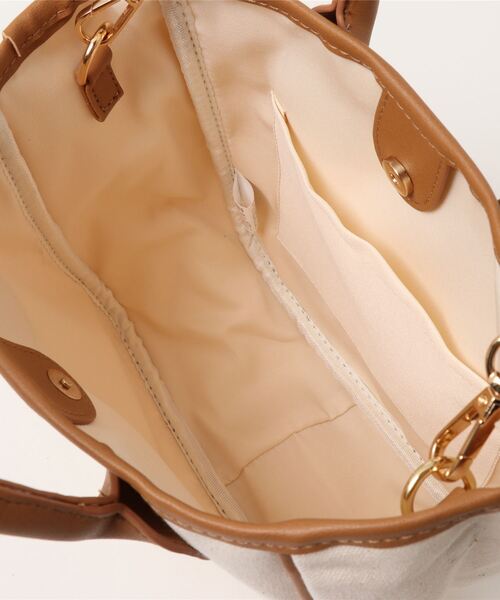 KOBE LETTUCE（コウベレタス）の「キャンバス×フェイクレザースクエアミニトートバッグ　ショルダーストラップ付き（トートバッグ・レディース・オリーブ/ホワイト×ブラック/グレー/ホワイト系その他・FREE）」の8枚目の写真