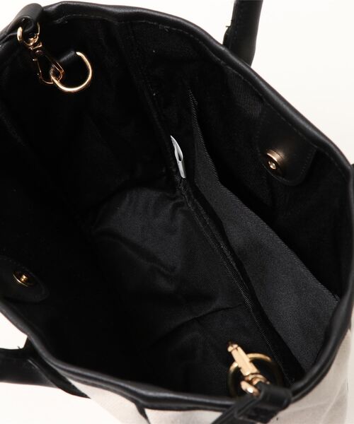 KOBE LETTUCE（コウベレタス）の「キャンバス×フェイクレザースクエアミニトートバッグ　ショルダーストラップ付き（トートバッグ・レディース・オリーブ/ホワイト×ブラック/グレー/ホワイト系その他・FREE）」の5枚目の写真