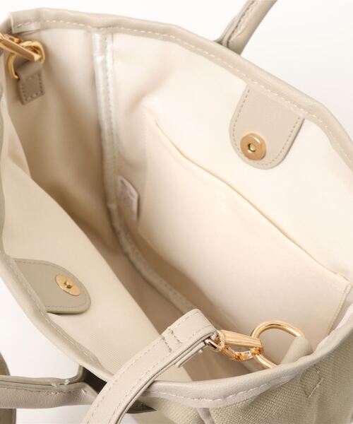 KOBE LETTUCE（コウベレタス）の「キャンバス×フェイクレザースクエアミニトートバッグ　ショルダーストラップ付き（トートバッグ・レディース・オリーブ/ホワイト×ブラック/グレー/ホワイト系その他・FREE）」の9枚目の写真