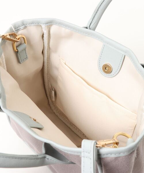 KOBE LETTUCE（コウベレタス）の「キャンバス×フェイクレザースクエアミニトートバッグ　ショルダーストラップ付き（トートバッグ・レディース・オリーブ/ホワイト×ブラック/グレー/ホワイト系その他・FREE）」の7枚目の写真