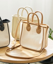 KOBE LETTUCE | キャンバス×フェイクレザースクエアミニトートバッグ　ショルダーストラップ付き(トートバッグ)