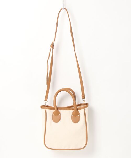 KOBE LETTUCE（コウベレタス）の「キャンバス×フェイクレザースクエアミニトートバッグ　ショルダーストラップ付き（トートバッグ・レディース・オリーブ/ホワイト×ブラック/グレー/ホワイト系その他・FREE）」の22枚目の写真