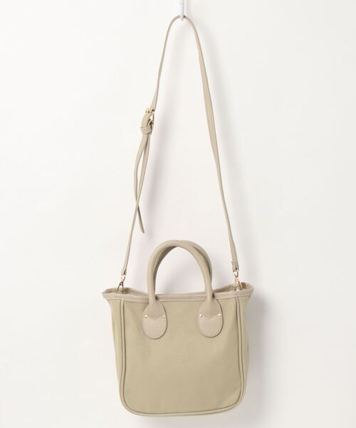 KOBE LETTUCE（コウベレタス）の「キャンバス×フェイクレザースクエアミニトートバッグ　ショルダーストラップ付き（トートバッグ・レディース・オリーブ/ホワイト×ブラック/グレー/ホワイト系その他・FREE）」の13枚目の写真