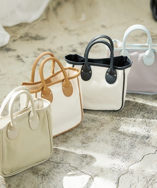 KOBE LETTUCE（コウベレタス）の「キャンバス×フェイクレザースクエアミニトートバッグ　ショルダーストラップ付き（トートバッグ・レディース・オリーブ/ホワイト×ブラック/グレー/ホワイト系その他・FREE）」の21枚目の写真