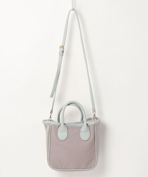 KOBE LETTUCE（コウベレタス）の「キャンバス×フェイクレザースクエアミニトートバッグ　ショルダーストラップ付き（トートバッグ・レディース・オリーブ/ホワイト×ブラック/グレー/ホワイト系その他・FREE）」の14枚目の写真