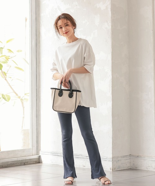 KOBE LETTUCE（コウベレタス）の「キャンバス×フェイクレザースクエアミニトートバッグ　ショルダーストラップ付き（トートバッグ・レディース・オリーブ/ホワイト×ブラック/グレー/ホワイト系その他・FREE）」の18枚目の写真