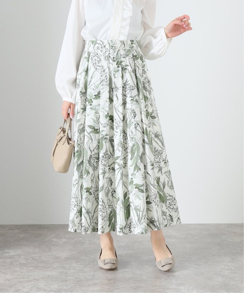 Totalite ラトータリテ のファッション スカート La コットンリーフプリントタックスカート スカート La 手洗い可能