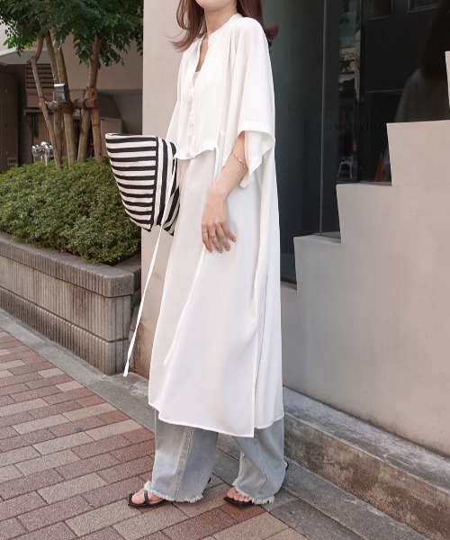 CORNERS(コーナーズ)の「スラブジョーゼットカフタンシャツワンピース(シャツワンピース・レディース・ホワイト/ブラック/グリーン/アイボリー/キャメル/ブルー/イエロー/オレンジ/チャコールグレー・M)」の17枚目の写真