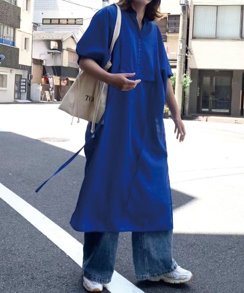 セール】スラブジョーゼットカフタンシャツワンピース（シャツ