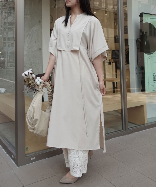 ワンピース yu スラブジョーゼットカフタンシャツワンピース（シャツワンピース