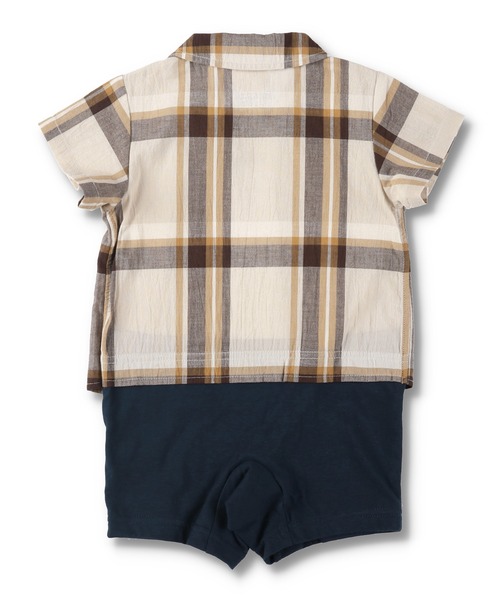 BRANSHES（ブランシェス）の「【ペア】チェック柄重ね着風半袖カバーオール（ロンパース・キッズ・ベージュ/カーキオリーブ・80ｃｍ/70cm）」の8枚目の写真