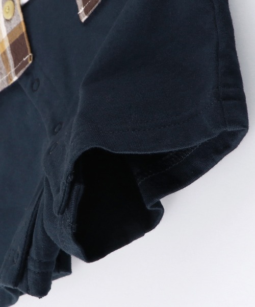 BRANSHES（ブランシェス）の「【ペア】チェック柄重ね着風半袖カバーオール（ロンパース・キッズ・ベージュ/カーキオリーブ・80ｃｍ/70cm）」の14枚目の写真