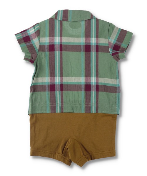 BRANSHES（ブランシェス）の「【ペア】チェック柄重ね着風半袖カバーオール（ロンパース・キッズ・ベージュ/カーキオリーブ・80ｃｍ/70cm）」の3枚目の写真