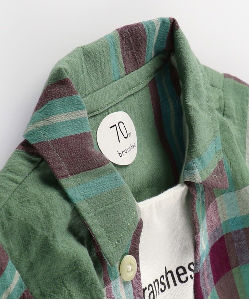 BRANSHES（ブランシェス）の「【ペア】チェック柄重ね着風半袖カバーオール（ロンパース・キッズ・ベージュ/カーキオリーブ・80ｃｍ/70cm）」の9枚目の写真