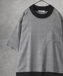 ビッグシルエット 配色リブクルーネック ポケット付き半袖Tシャツ