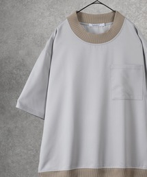 ビッグシルエット 配色リブクルーネック ポケット付き半袖Tシャツ