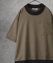 ビッグシルエット 配色リブクルーネック ポケット付き半袖Tシャツ