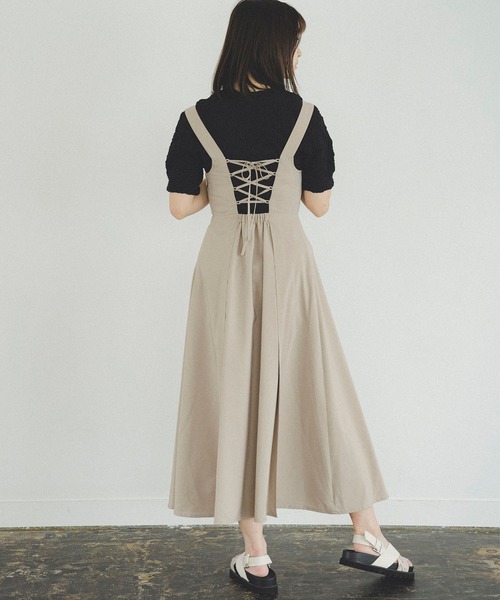 バックレースアップマキシジャンパースカート（ジャンパースカート