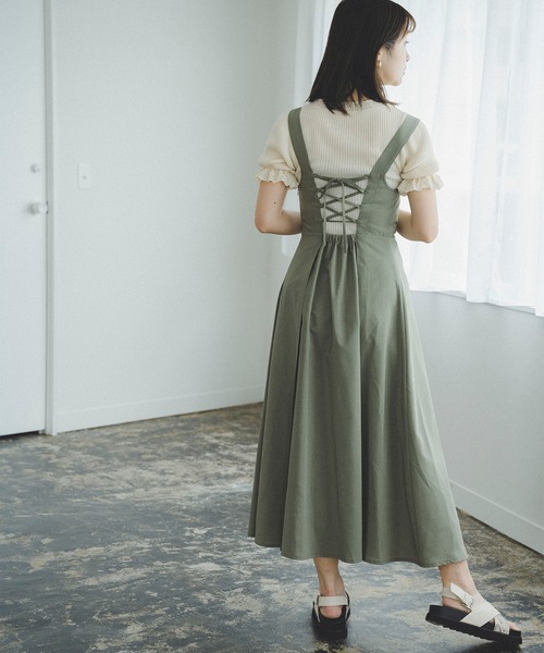 FREE'S MART（フリーズマート）の「バックレースアップマキシジャンパースカート（ジャンパースカート・レディース・ベージュ/カーキ/ブラック・マルチサイズ）」の10枚目の写真