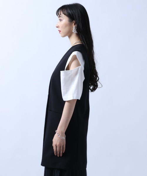 HARE（ハレ）の「ノーカラーロングベスト(HARE)（その他アウター・レディース・ブラック/グリーン・FREE）」の5枚目の写真