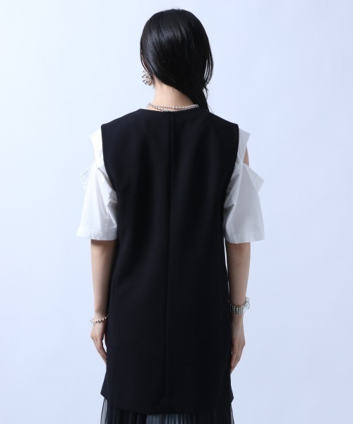 HARE（ハレ）の「ノーカラーロングベスト(HARE)（その他アウター・レディース・ブラック/グリーン・FREE）」の4枚目の写真