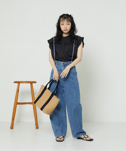 FREAK'S STORE（フリークスストア）の「フレンチスリーブフリルブラウス（シャツ/ブラウス・レディース・ブラック/ホワイト/ピンク・ﾌﾘ-）」の7枚目の写真