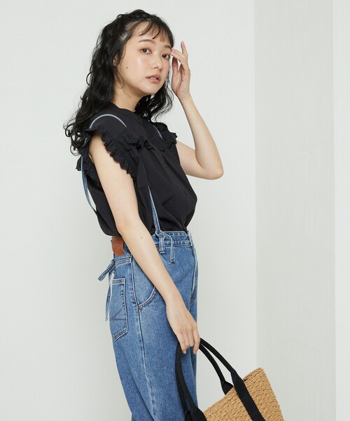 FREAK'S STORE（フリークスストア）の「フレンチスリーブフリルブラウス（シャツ/ブラウス・レディース・ブラック/ホワイト/ピンク・ﾌﾘ-）」の8枚目の写真