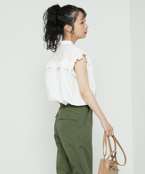 FREAK'S STORE（フリークスストア）の「フレンチスリーブフリルブラウス（シャツ/ブラウス・レディース・ブラック/ホワイト/ピンク・ﾌﾘ-）」の14枚目の写真