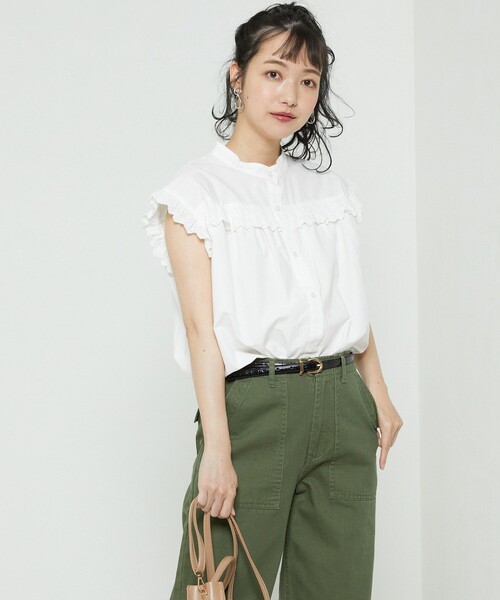 FREAK'S STORE（フリークスストア）の「フレンチスリーブフリルブラウス（シャツ/ブラウス・レディース・ブラック/ホワイト/ピンク・ﾌﾘ-）」の17枚目の写真