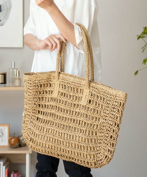 VitaFelice(ヴィータフェリーチェ)の「ナチュラルペーパートートバッグ(かごバッグ・レディース・アイボリー/グリーン/ベージュ・FREE)」の2枚目の写真