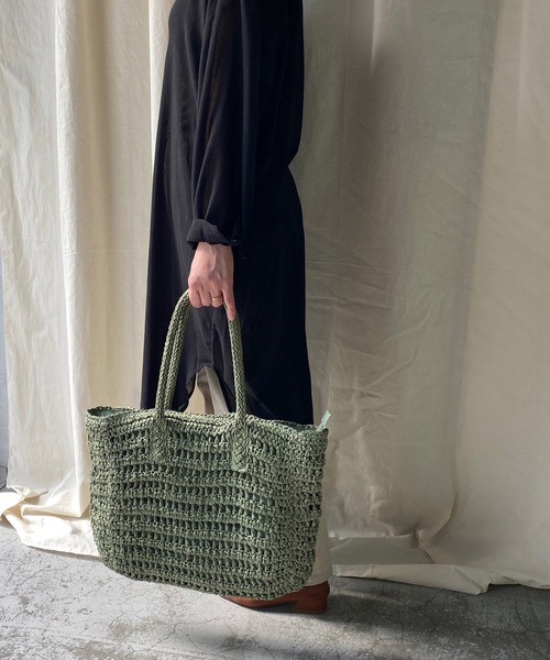 VitaFelice(ヴィータフェリーチェ)の「ナチュラルペーパートートバッグ(かごバッグ・レディース・アイボリー/グリーン/ベージュ・FREE)」の3枚目の写真