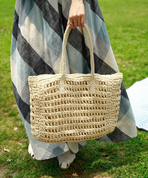 VitaFelice(ヴィータフェリーチェ)の「ナチュラルペーパートートバッグ(かごバッグ・レディース・アイボリー/グリーン/ベージュ・FREE)」の1枚目の写真