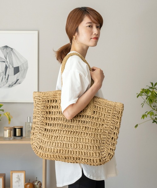 VitaFelice(ヴィータフェリーチェ)の「ナチュラルペーパートートバッグ(かごバッグ・レディース・アイボリー/グリーン/ベージュ・FREE)」の22枚目の写真