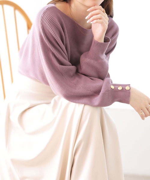 GeeRA（ジーラ）の「袖ボタン付ドルマンニット（長袖）（ニット/セーター・レディース・グリーン/パープル/ブラック/モカ/ボルドー/オフホワイト/イエロー/ブルー・MEDIUM/LARGE/XX-LARGE/SMALL/X-LARGE）」の6枚目の写真