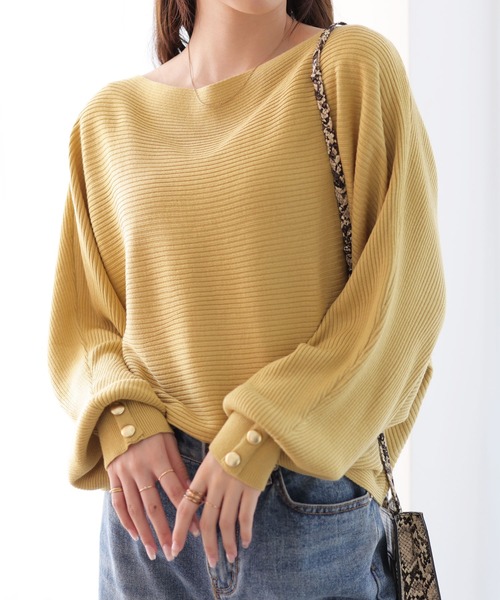 GeeRA（ジーラ）の「袖ボタン付ドルマンニット（長袖）（ニット/セーター・レディース・グリーン/パープル/ブラック/モカ/ボルドー/オフホワイト/イエロー/ブルー・MEDIUM/LARGE/XX-LARGE/SMALL/X-LARGE）」の7枚目の写真
