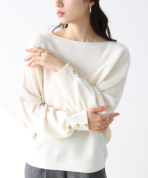 GeeRA（ジーラ）の「袖ボタン付ドルマンニット（長袖）（ニット/セーター・レディース・グリーン/パープル/ブラック/モカ/ボルドー/オフホワイト/イエロー/ブルー・MEDIUM/LARGE/XX-LARGE/SMALL/X-LARGE）」の14枚目の写真