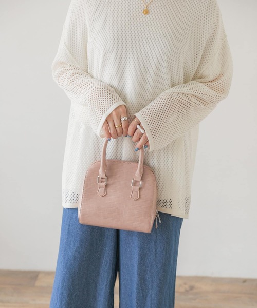 ITEMS URBANRESEARCH(アイテムズ アーバンリサーチ)の「クロコラウンドボストンバッグ(ボストンバッグ・レディース・ピンク/ブラック/ブラウン・-)」の7枚目の写真