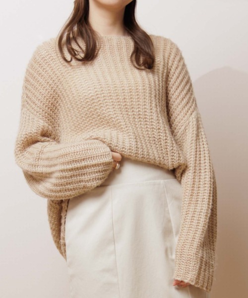 flower(フラワー)の「フェミニンルーズニット(ニット/セーター・レディース・ベージュ/ブラウン/アイボリー・FREE)」の1枚目の写真