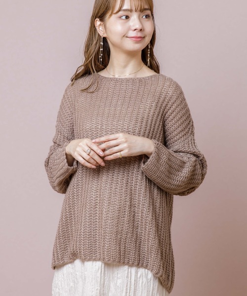 flower(フラワー)の「フェミニンルーズニット(ニット/セーター・レディース・ベージュ/ブラウン/アイボリー・FREE)」の3枚目の写真