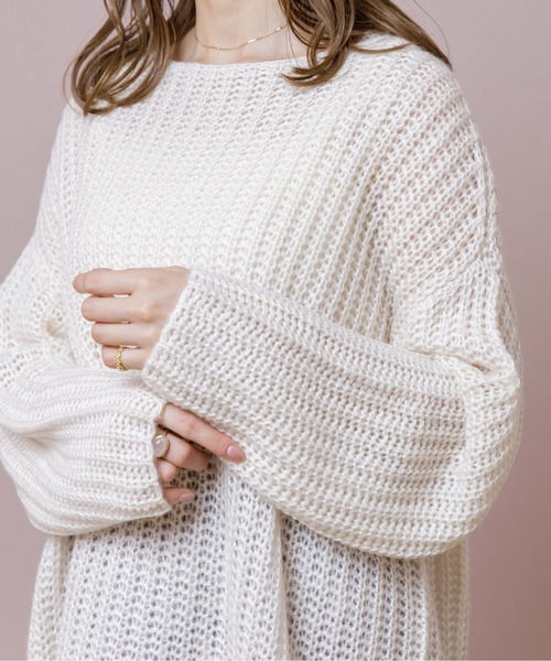 flower(フラワー)の「フェミニンルーズニット(ニット/セーター・レディース・ベージュ/ブラウン/アイボリー・FREE)」の5枚目の写真