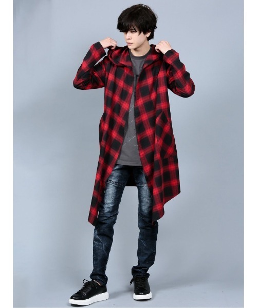 semantic design(セマンティックデザイン)の「セマンティックデザイン/semantic design チェック柄 フードコーディガン(カーディガン/ボレロ・メンズ・レッド/ブラック・LARGE/MEDIUM)」の1枚目の写真