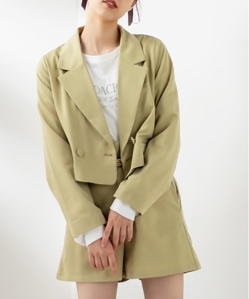 OLIVE des OLIVE（オリーブデオリーブ）の「ビタースイーツショートジャケット（テーラードジャケット・レディース・ブラウン/ライム/ライトブラウン/グレイッシュベージュ・FREE）」の4枚目の写真