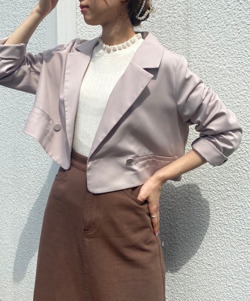 OLIVE des OLIVE（オリーブデオリーブ）の「ビタースイーツショートジャケット（テーラードジャケット・レディース・ブラウン/ライム/ライトブラウン/グレイッシュベージュ・FREE）」の12枚目の写真