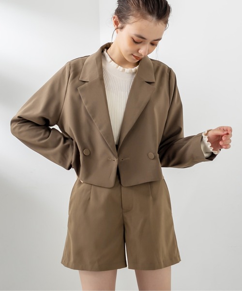 OLIVE des OLIVE（オリーブデオリーブ）の「ビタースイーツショートジャケット（テーラードジャケット・レディース・ブラウン/ライム/ライトブラウン/グレイッシュベージュ・FREE）」の5枚目の写真