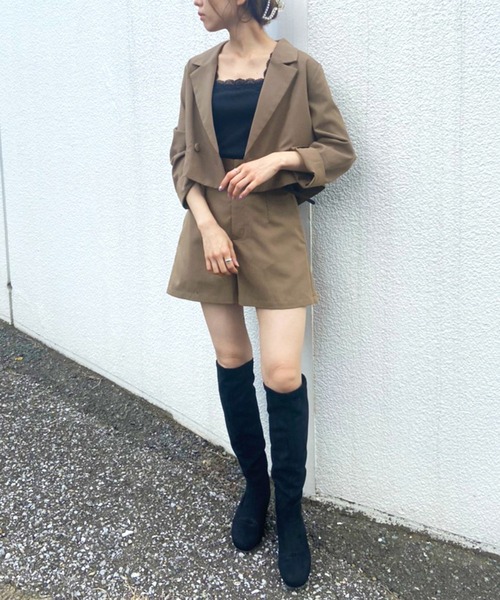 OLIVE des OLIVE（オリーブデオリーブ）の「ビタースイーツショートジャケット（テーラードジャケット・レディース・ブラウン/ライム/ライトブラウン/グレイッシュベージュ・FREE）」の7枚目の写真