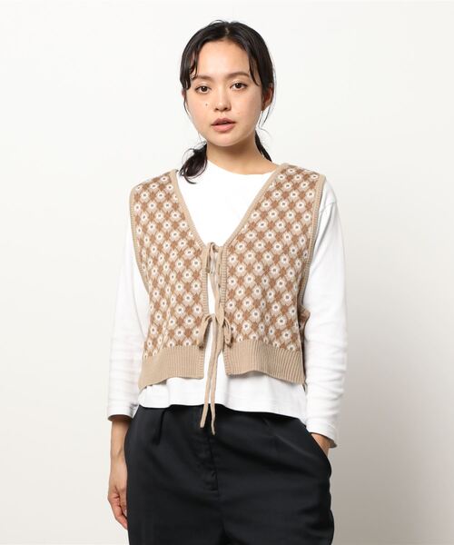 ehka sopo（エヘカソポ）の「前後着ジャカードビスチェ（ベスト・レディース・ブラック/ベージュ/ブラウン/グリーン・ﾌﾘ-）」の9枚目の写真
