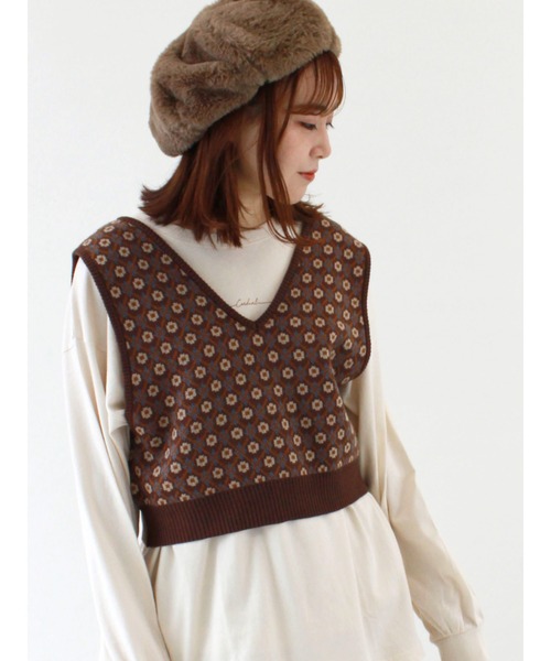 ehka sopo（エヘカソポ）の「前後着ジャカードビスチェ（ベスト・レディース・ブラック/ベージュ/ブラウン/グリーン・ﾌﾘ-）」の2枚目の写真