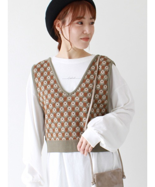 ehka sopo（エヘカソポ）の「前後着ジャカードビスチェ（ベスト・レディース・ブラック/ベージュ/ブラウン/グリーン・ﾌﾘ-）」の4枚目の写真